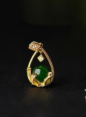 925银镶嵌碧玉项链吊坠