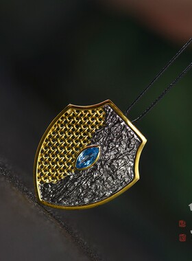 意大利工艺银18K金瑞士蓝晶胸针