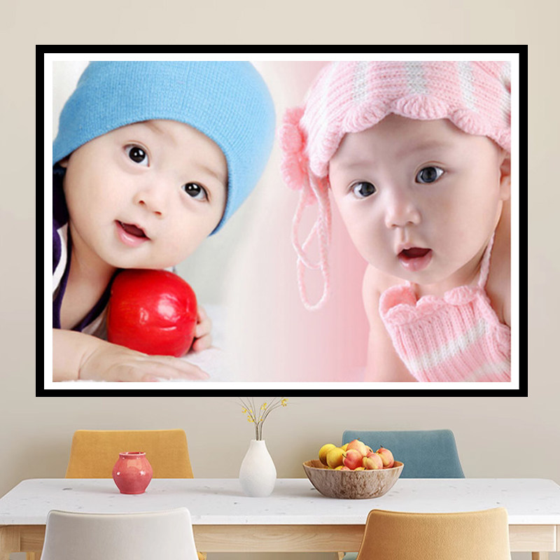照片十字绣diy钻石画满钻婴儿相片画像胎教宝宝墙贴画新款双胞胎,居家布艺,十字绣套件,淘宝优惠券,粉丝福利购,淘宝优惠卷