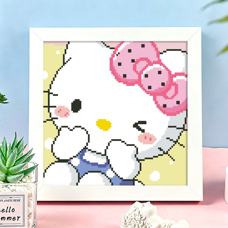 可爱KT猫HelloKitty十字绣新款卧室儿童房手工钻石画diy简单好绣