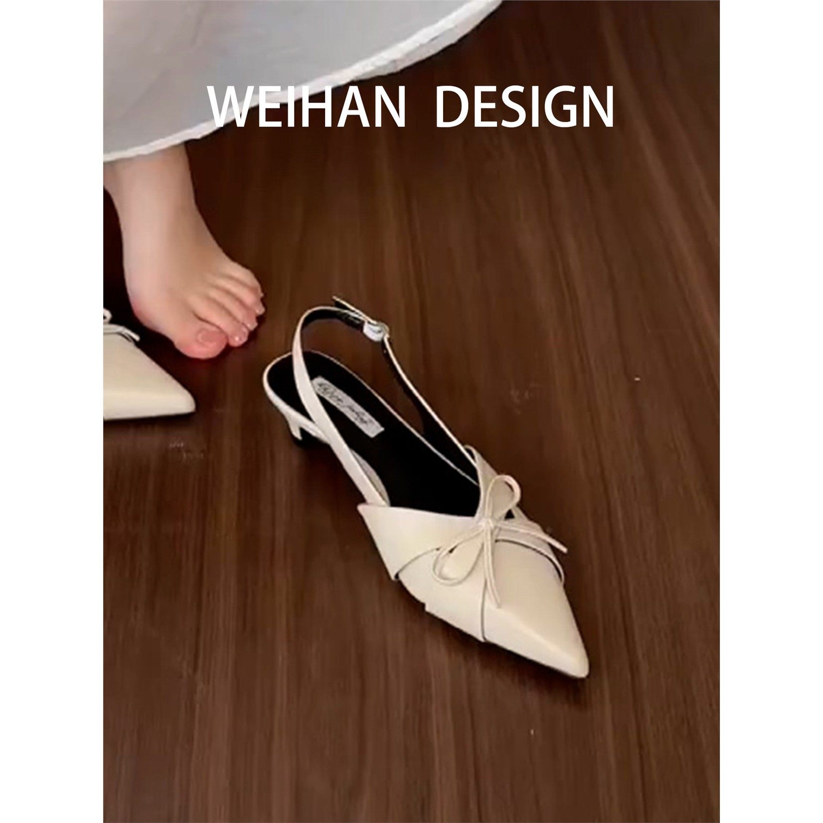 羊皮版！低跟尖头蝴蝶结高跟鞋女气质名媛细跟包头凉鞋配裙子单鞋,女鞋,时装凉鞋,淘宝优惠券,粉丝福利购,淘宝优惠卷