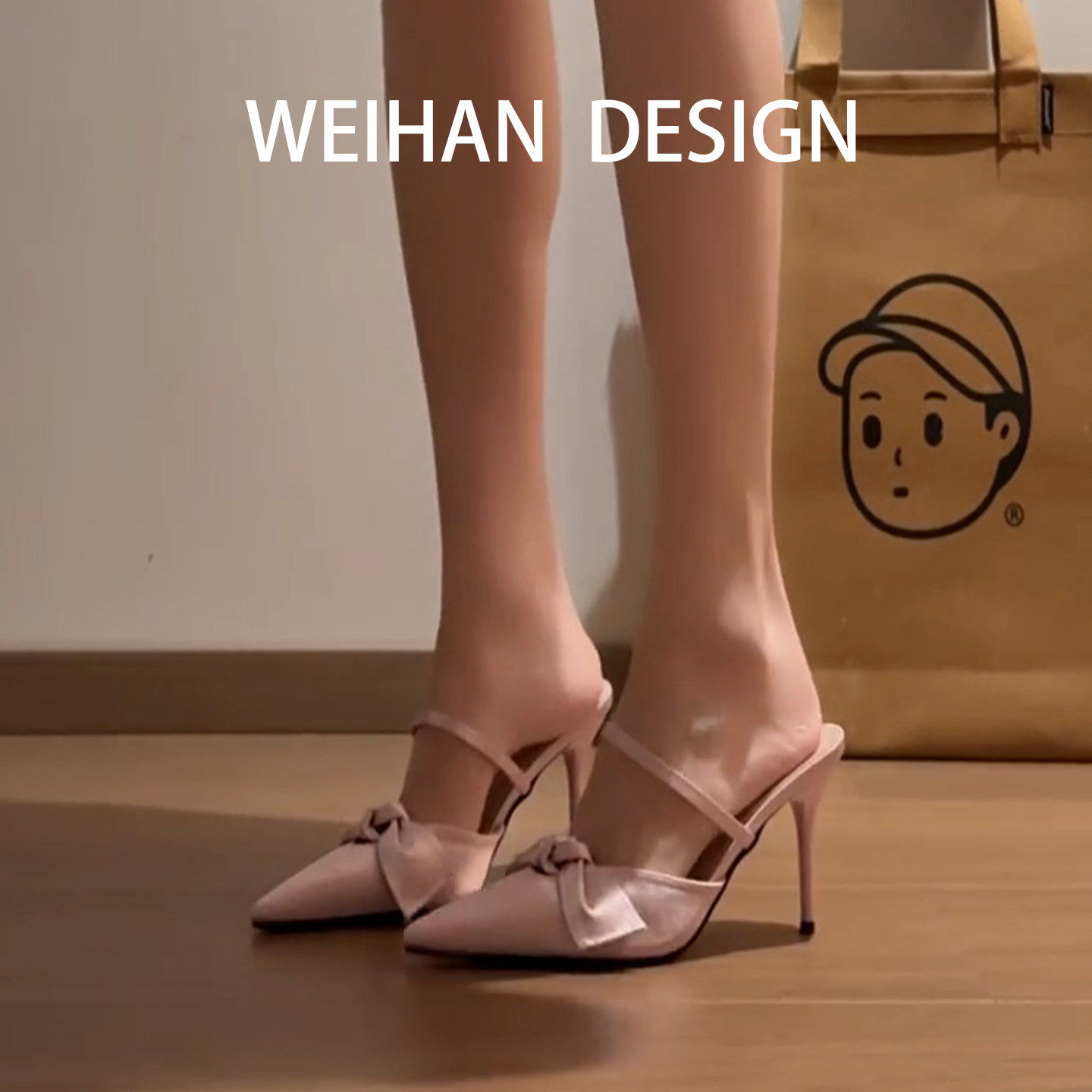 羊皮版！！绸缎尖头蝴蝶结高跟鞋女法式名媛风包头半拖鞋温柔单鞋,女鞋,时装凉鞋,淘宝优惠券,粉丝福利购,淘宝优惠卷