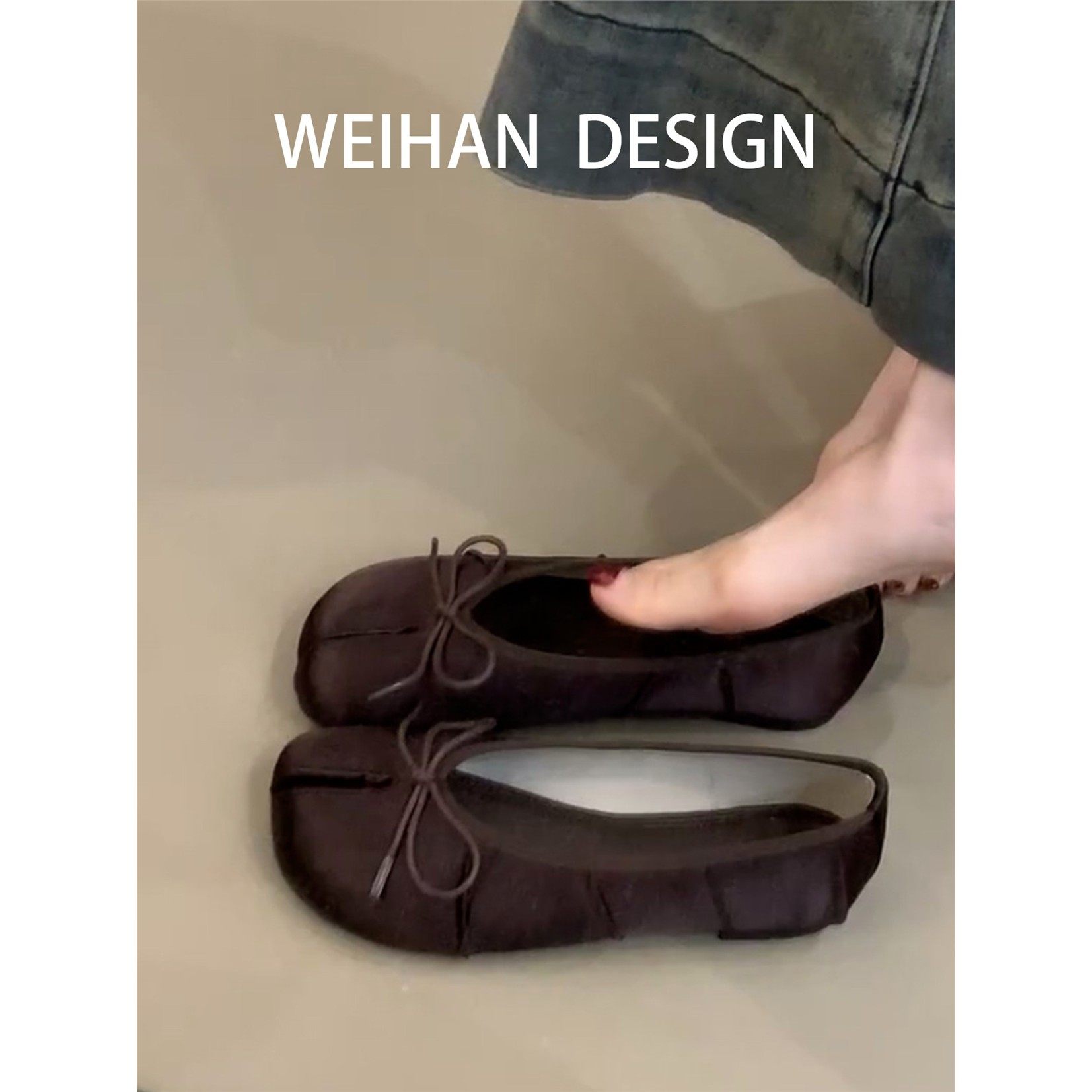 羊皮版！法式复古蝴蝶结分趾鞋女通勤褶皱气质一脚蹬时尚芭蕾单鞋,女鞋,时尚芭蕾鞋,淘宝优惠券,粉丝福利购,淘宝优惠卷