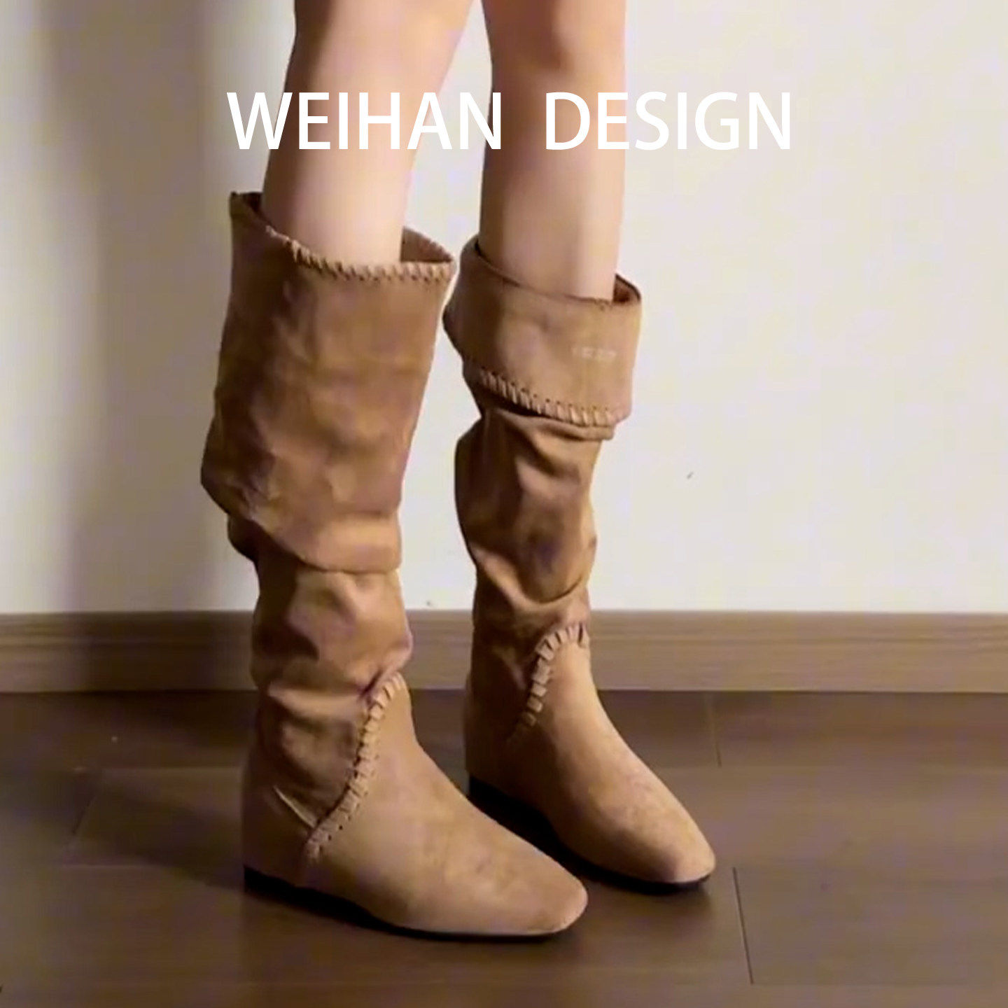 羊皮版！复古小方头牛仔西部靴女两穿翻筒堆堆靴内增高方头长筒靴,女鞋,西部靴,淘宝优惠券,粉丝福利购,淘宝优惠卷