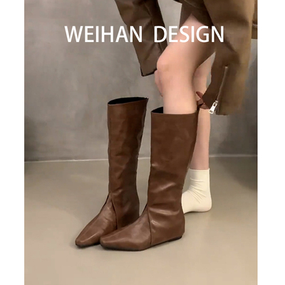 羊皮版！尖头内增高西部牛仔靴女