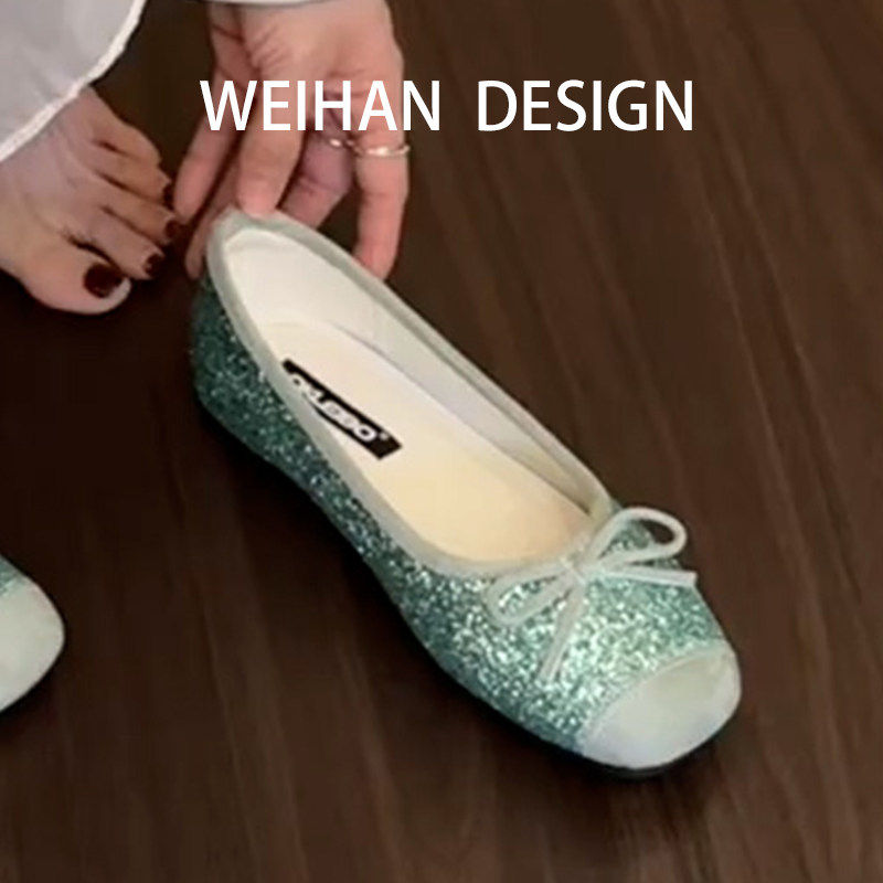 羊皮版！舒适平底闪亮片浅口单鞋女蝴蝶结芭蕾鞋圆头时尚百搭瓢鞋,女鞋,浅口单鞋,淘宝优惠券,粉丝福利购,淘宝优惠卷