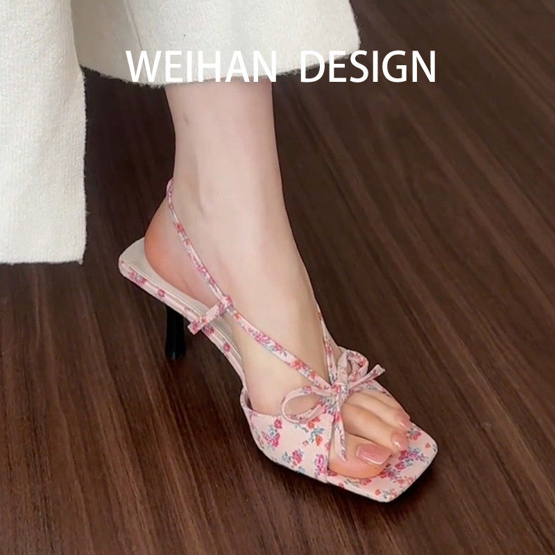 羊皮版！小众设计感细跟蝴蝶结高跟鞋女2026夏季款配裙子露趾凉鞋