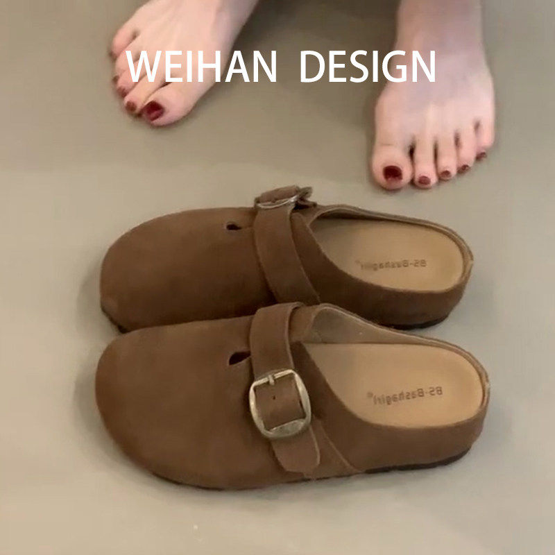 羊皮版！厚底复古勃肯鞋女外穿小个子休闲一脚蹬包头半拖鞋穆勒鞋,女鞋,勃肯鞋/软木鞋,淘宝优惠券,粉丝福利购,淘宝优惠卷