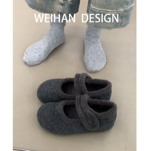 羊皮版！厚底加绒毛毛鞋女外穿秋冬玛丽珍鞋内增高毛呢高级感棉鞋