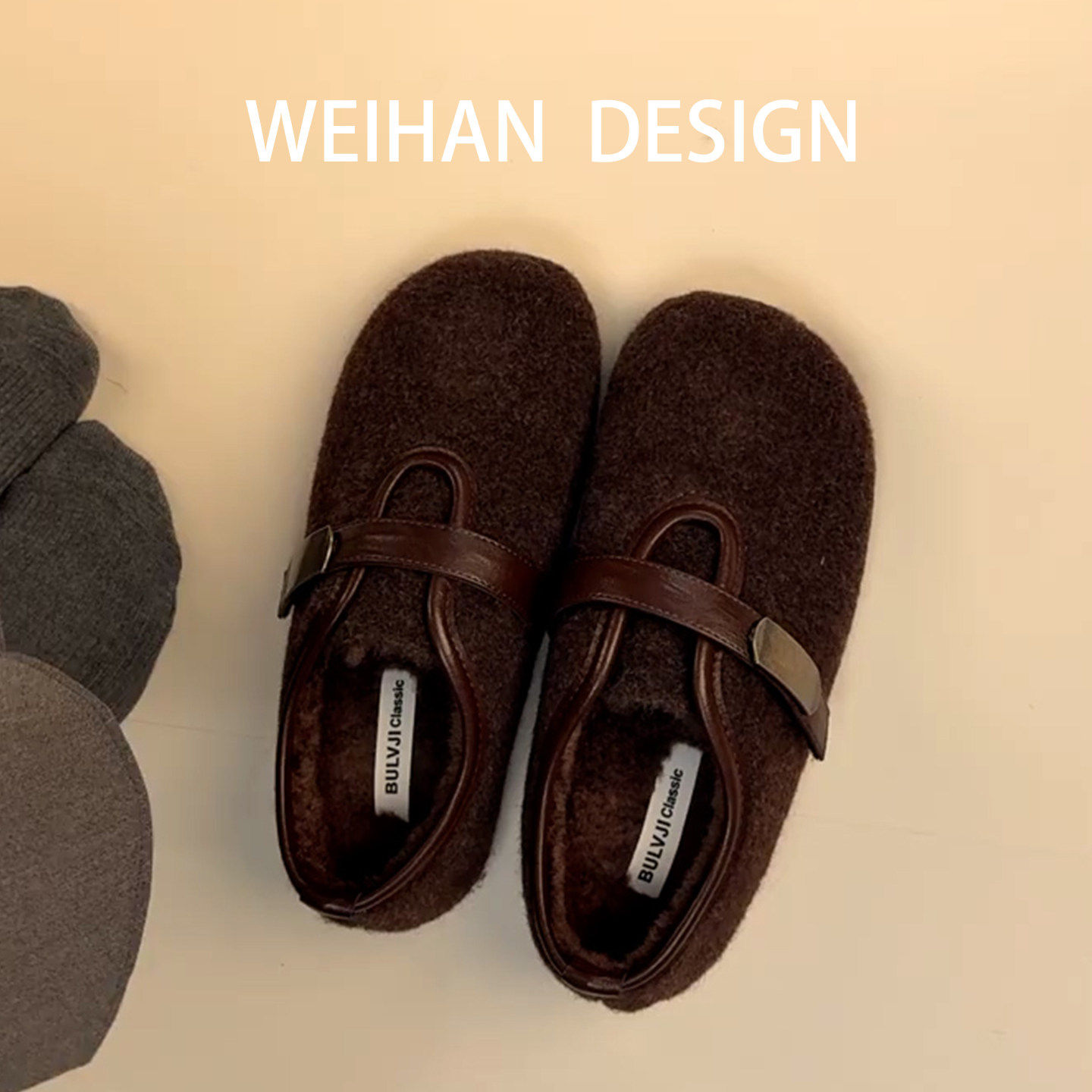 羊皮版！韩版厚底毛呢加绒勃肯鞋女秋冬款百搭金属扣玛丽珍豆豆鞋,女鞋,勃肯鞋/软木鞋,淘宝优惠券,粉丝福利购,淘宝优惠卷