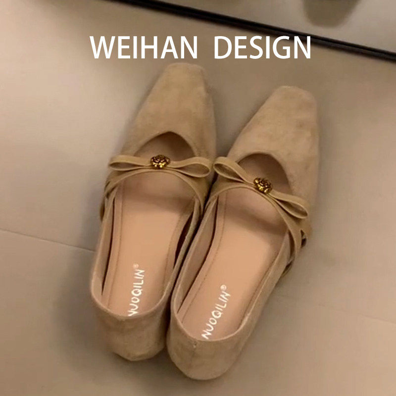 羊皮版！法式复古玛丽珍鞋女方头山茶花蝴蝶结绒面温柔一脚蹬单鞋,女鞋,浅口单鞋,淘宝优惠券,粉丝福利购,淘宝优惠卷