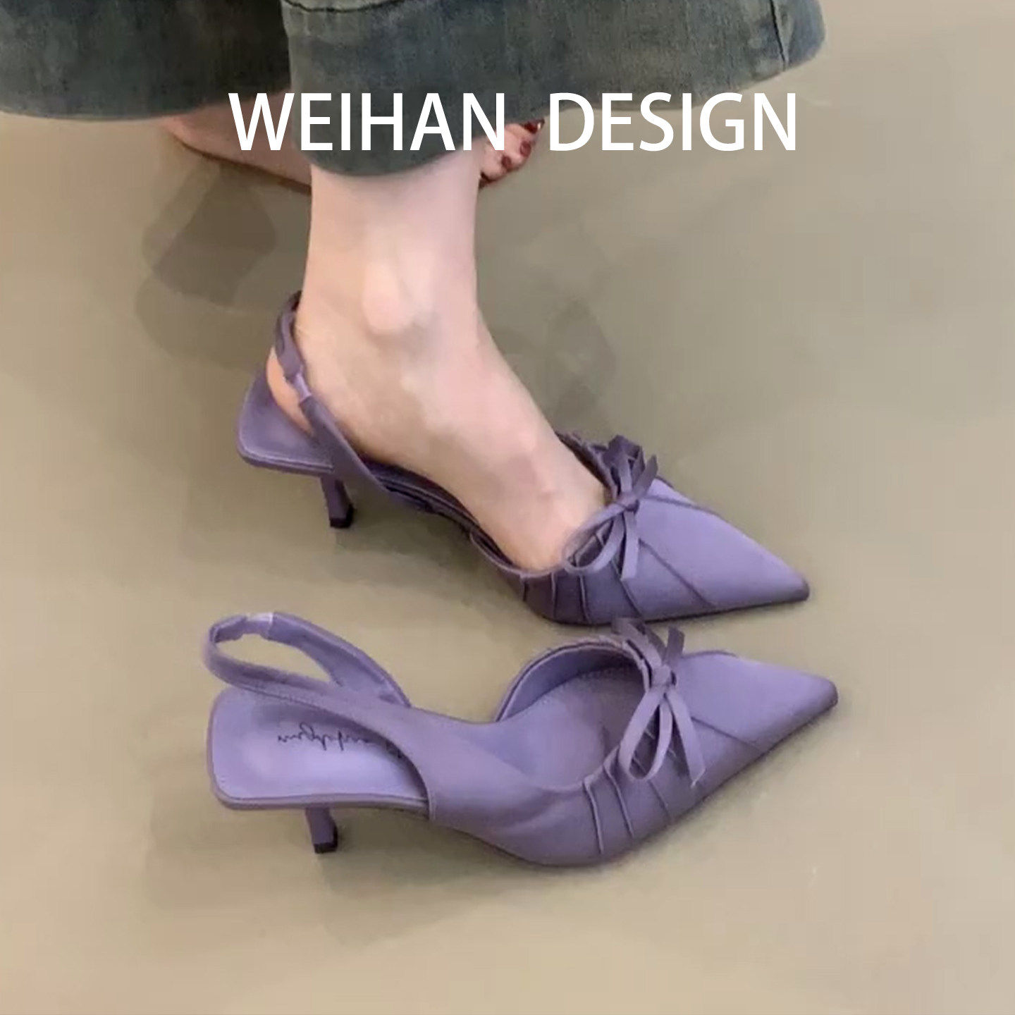 羊皮版~法式气质缎面包头凉鞋女名媛风细跟单鞋后空配裙子高跟鞋,女鞋,时装凉鞋,淘宝优惠券,粉丝福利购,淘宝优惠卷