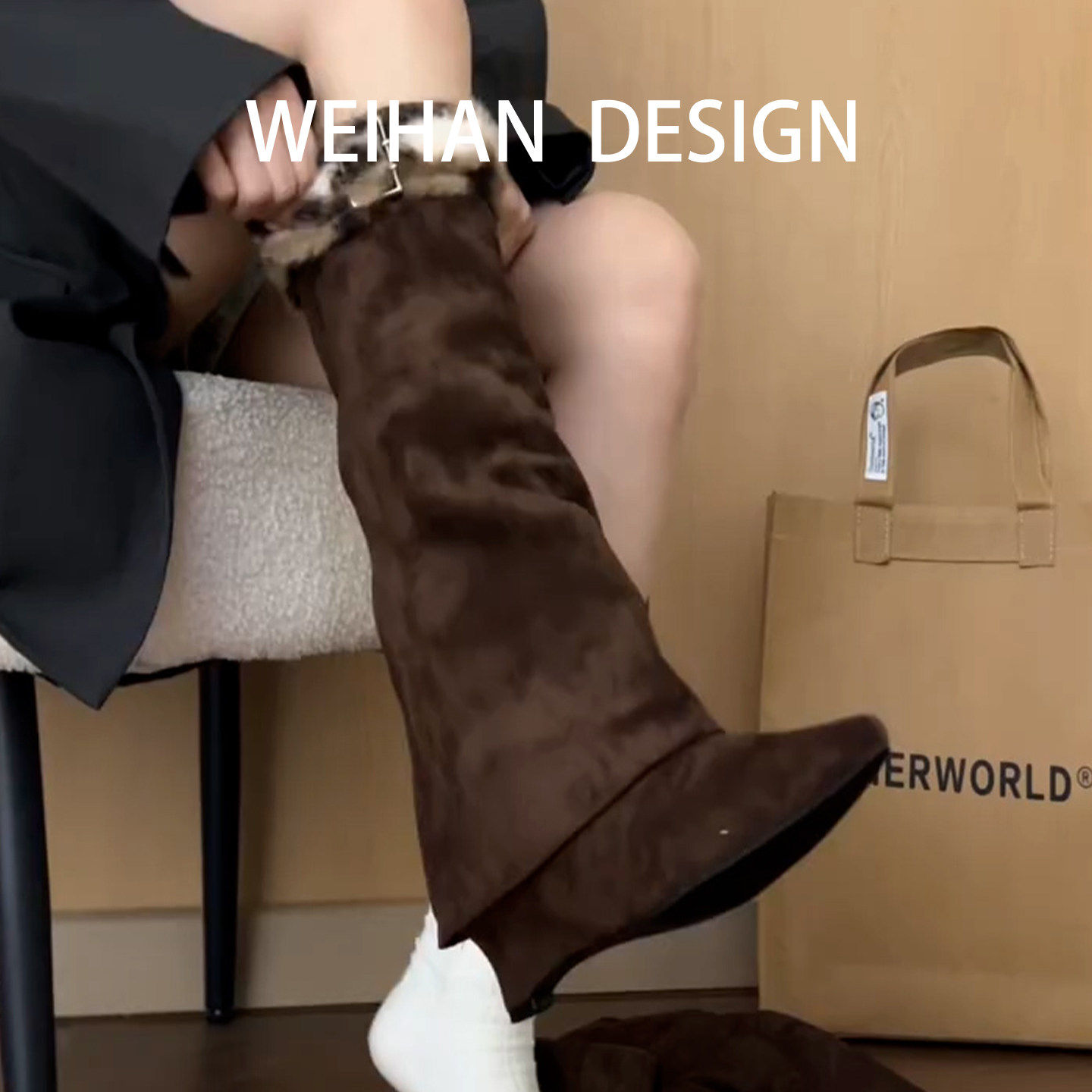 羊皮版！豹纹毛毛尖头裤管中筒靴女欧美辣妹时尚长靴坡跟骑士靴子,女鞋,骑士靴,淘宝优惠券,粉丝福利购,淘宝优惠卷