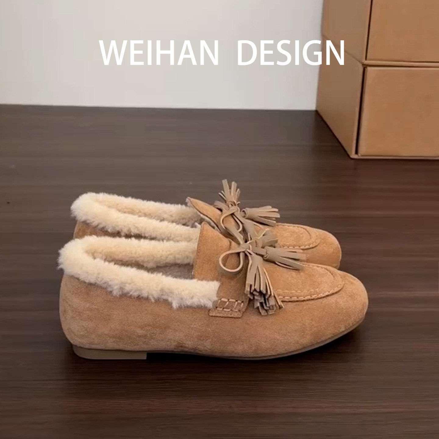 羊皮版！韩版复古加绒平底乐福鞋女冬季绒面流苏棉鞋一脚蹬豆豆鞋,女鞋,乐福鞋（豆豆鞋）,淘宝优惠券,粉丝福利购,淘宝优惠卷