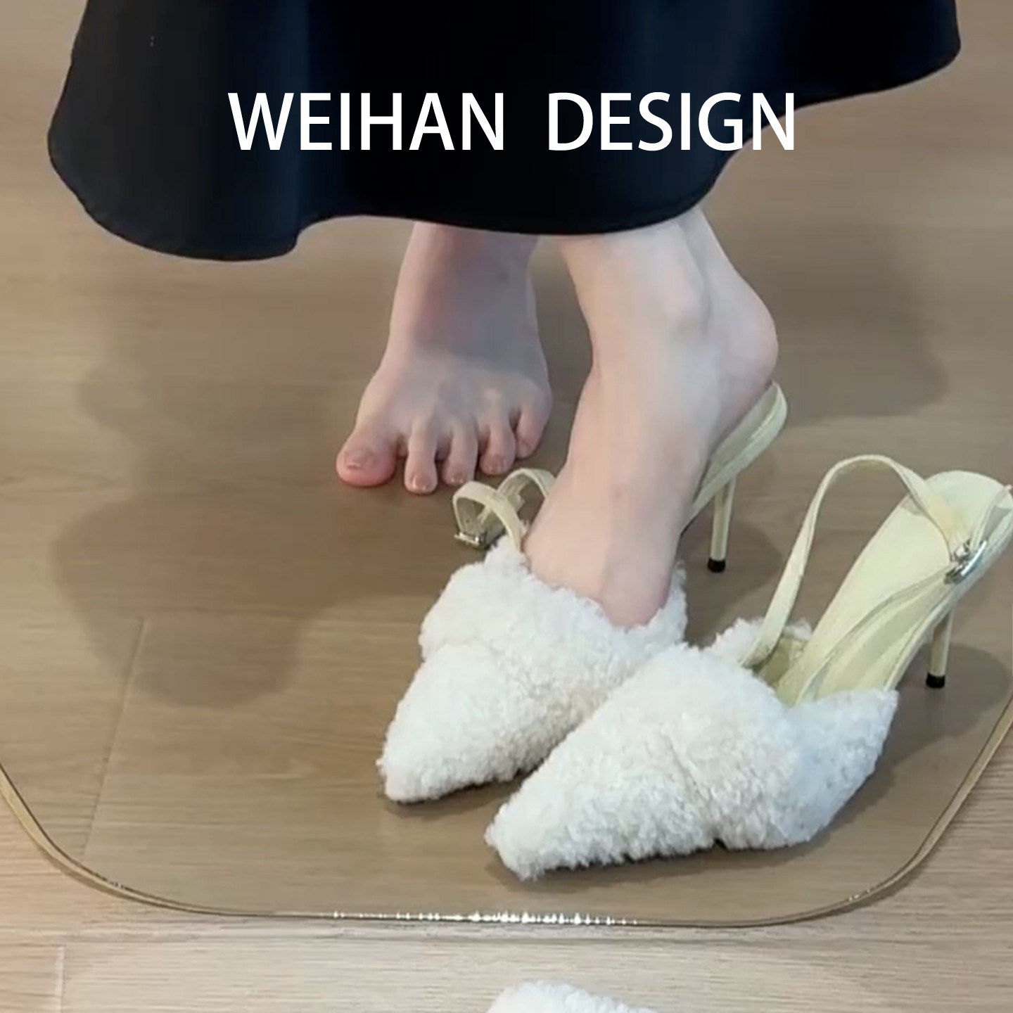 羊皮版！法式白色毛毛鞋女一字带配裙子尖头高跟鞋细跟毛绒凉拖鞋,女鞋,浅口单鞋,淘宝优惠券,粉丝福利购,淘宝优惠卷