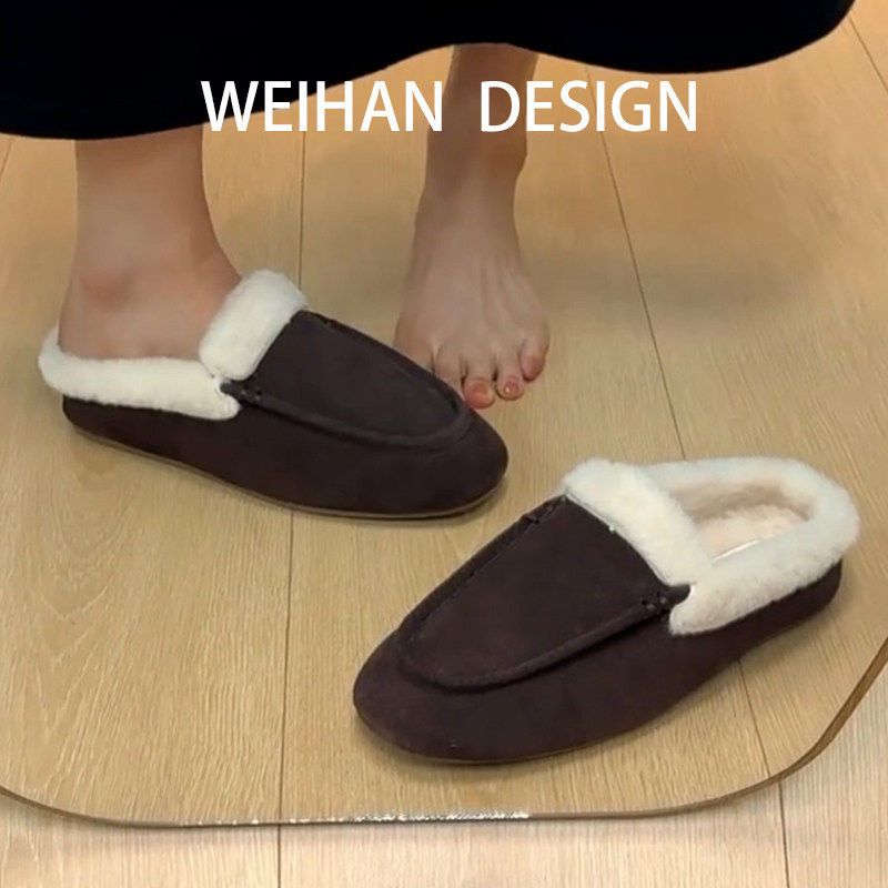 羊皮版！复古加绒保暖毛毛拖鞋女圆头厚底勃肯半拖一脚蹬豆豆棉鞋,女鞋,乐福鞋（豆豆鞋）,淘宝优惠券,粉丝福利购,淘宝优惠卷