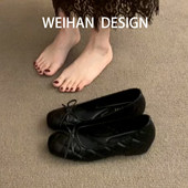舒适内增高瓢鞋 羊皮版 子纹蝴蝶结包鞋 女温柔晚晚鞋 法式 芭蕾风格