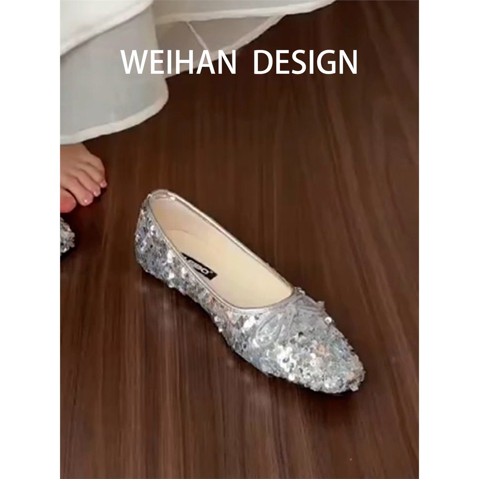 羊皮版！银色亮片绝美芭蕾舞鞋女春平底方头单鞋一脚蹬舒适奶奶鞋,女鞋,时尚芭蕾鞋,淘宝优惠券,粉丝福利购,淘宝优惠卷