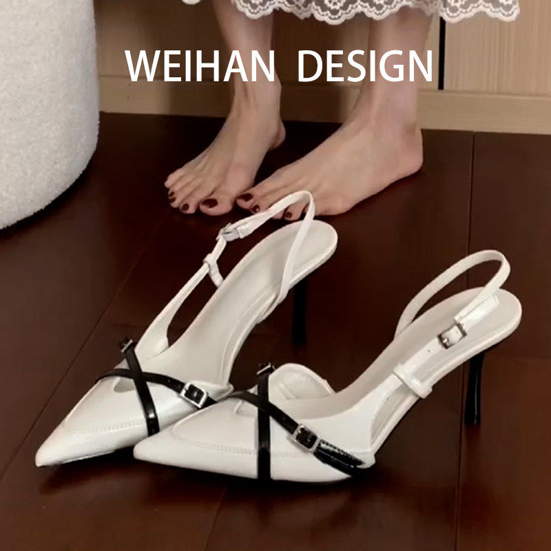 羊皮版！尖头后空不累脚高跟鞋女细跟性感百搭法式配裙子包头凉鞋,女鞋,时装凉鞋,淘宝优惠券,粉丝福利购,淘宝优惠卷