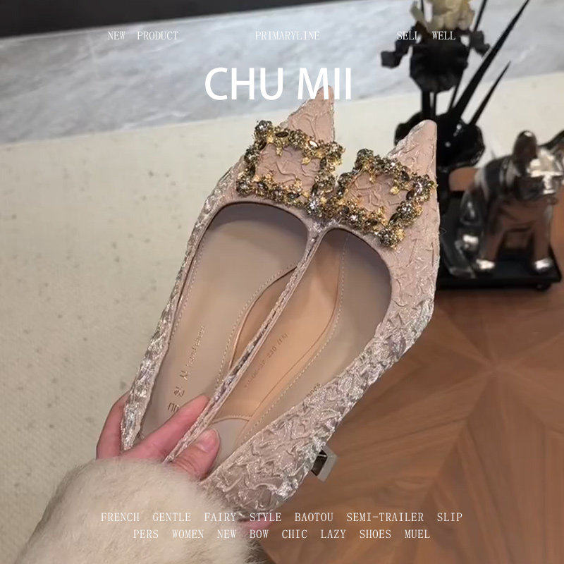 羊皮版~名媛风尖头细跟单鞋女水钻方扣伴娘鞋浅口不累脚高跟鞋,女鞋,浅口单鞋,淘宝优惠券,粉丝福利购,淘宝优惠卷