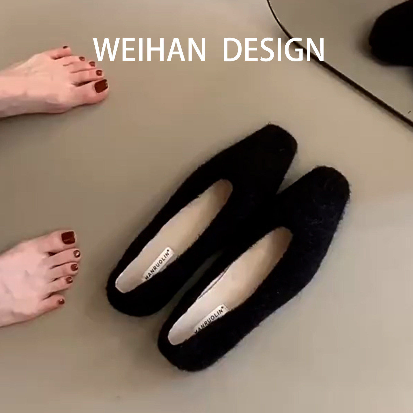 羊皮版！平底小方头气质毛毛鞋外穿浅口单鞋通勤一脚蹬加绒晚晚鞋,女鞋,浅口单鞋,淘宝优惠券,粉丝福利购,淘宝优惠卷