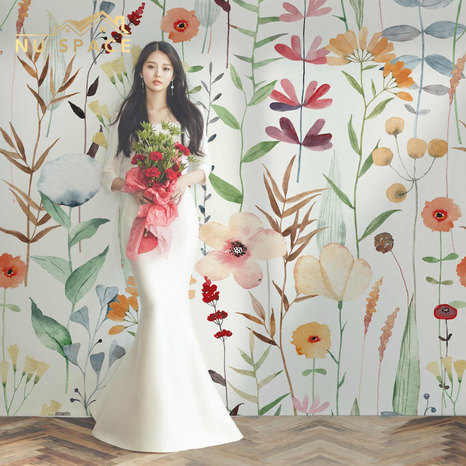 NU SPACE田园风花海花丛花朵艺术摄影瑜伽馆卧室沙发床头刷胶壁纸,家装主材,定制壁画,淘宝优惠券,粉丝福利购,淘宝优惠卷
