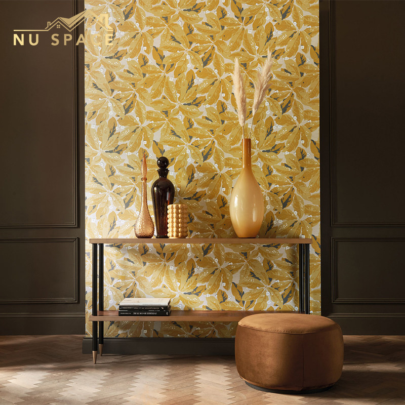 NU SPACE黄色树叶北欧实木风叶子高端客厅卧室床头背景墙壁纸墙布,家装主材,定制壁画,淘宝优惠券,粉丝福利购,淘宝优惠卷