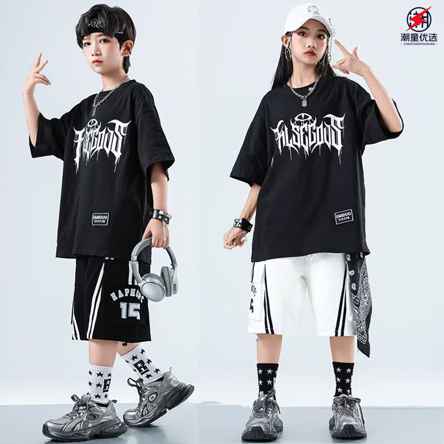 儿童街舞潮服夏季套装嘻哈架子鼓hiphop爵士舞运动会六一演出服装