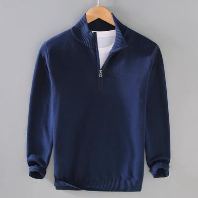 外贸尾货~限时清仓捡漏半拉链立领毛衣男秋冬保暖纯色毛线衣潮牌