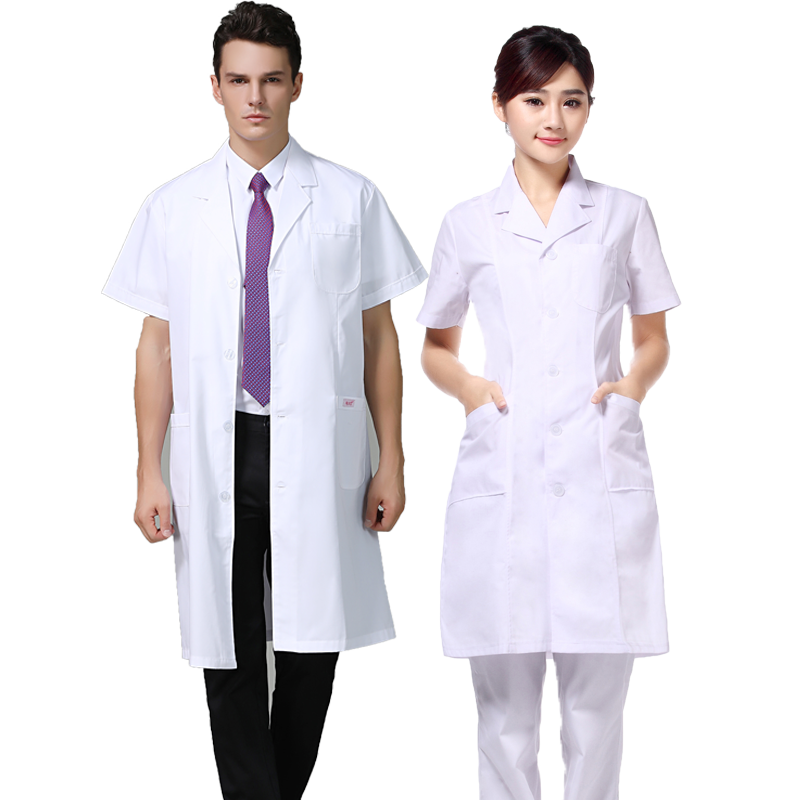 医院医生服夏季工作服药店工作服医药实验白大褂短袖牙科诊所蓝色