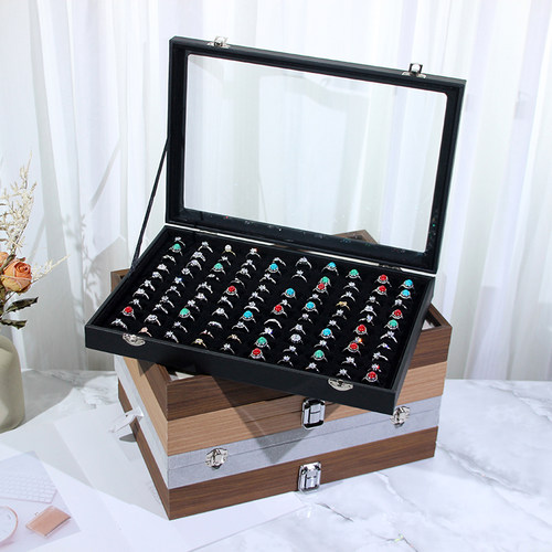 大容量戒指收纳盒子带盖防尘戒子展示托盘看货盘耳钉饰品首饰盒