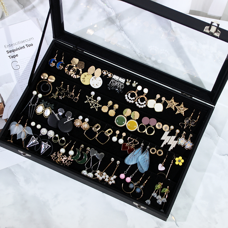 耳钉耳环收纳高级感首饰盒子饰品项链戒指展示托盘带盖防尘大容量