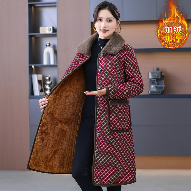 中老年女装棉衣加绒加厚妈妈棉袄中长款中年冬装外套棉服2025新款