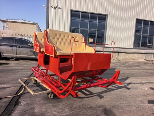 马拉雪橇车爬犁4人款雪地鹿拉车中型铁艺雪橇车商业展览美陈道具