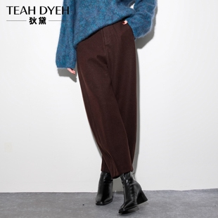 旅行家 出片巨高！高端羊毛呢保暖咖色弯刀香蕉小脚休闲裤子女冬