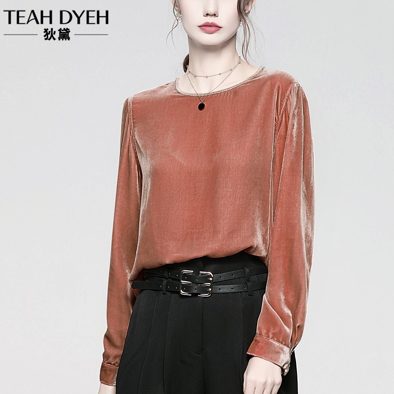 法式复古真丝粉色长袖衬衫新款设计感小众欧货金丝绒气质内搭上衣,女装/女士精品,衬衫,淘宝优惠券,粉丝福利购,淘宝优惠卷