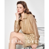 金色真丝衬衫 贵气精致翻领长袖 上衣女 75%桑蚕丝 珠宝般光彩熠熠