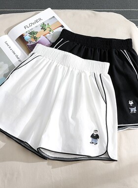 小熊运动短裤女夏季薄款宽松外穿跑步冰丝速干高腰阔腿休闲热裤子