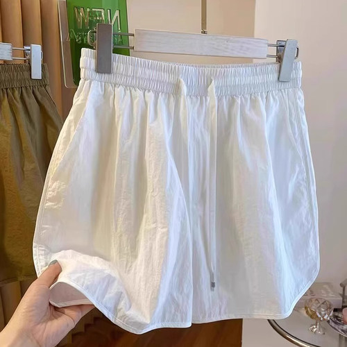 冰丝速干白色短裤女夏大码瑜伽热裤宽松休闲运动短裤松紧腰阔腿裤