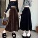复古丝绒百褶半身裙女秋小个子垂感大摆伞裙中长款 高腰气质a字裙