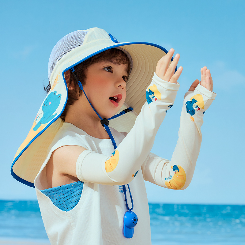 儿童防晒帽男童帽子夏季速干防紫外线宝宝遮阳帽女童太阳帽披肩帽