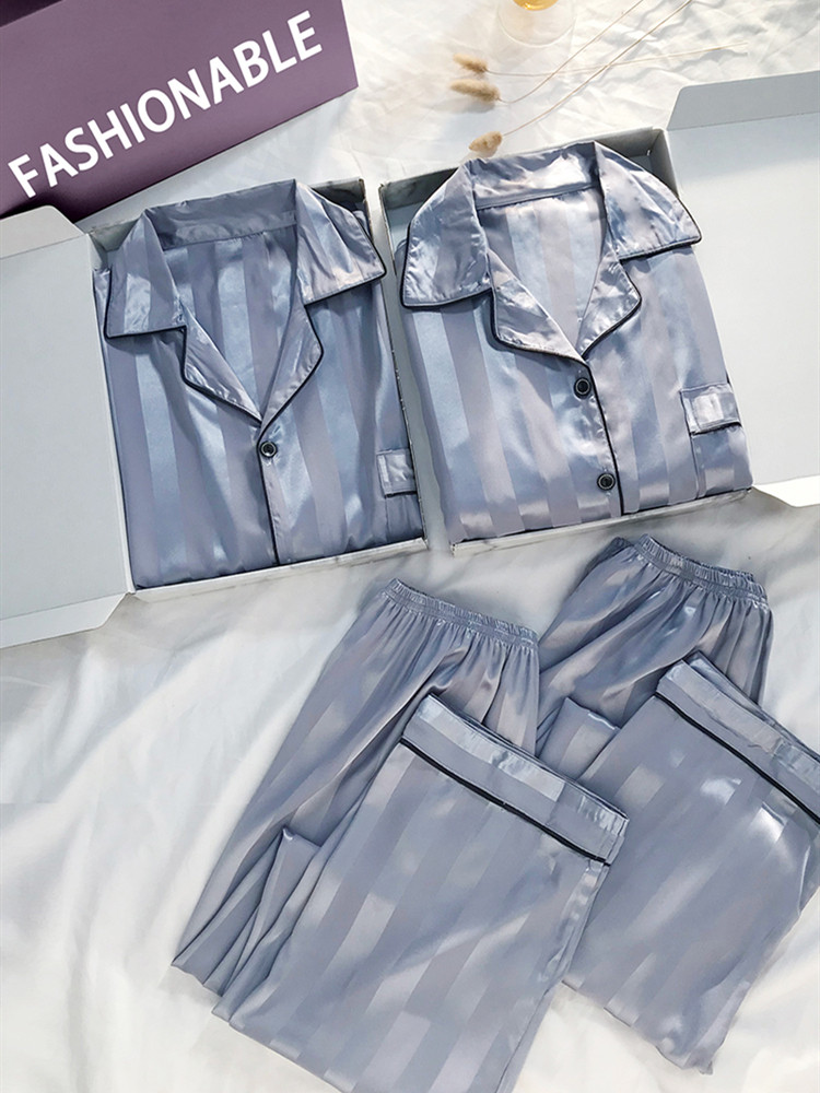 커플 잠옷 여성 봄 가을 얼음 실크 긴 소매 진짜 실크 플러스 사이즈 남성 웨어러블 홈 의류 여름 정장