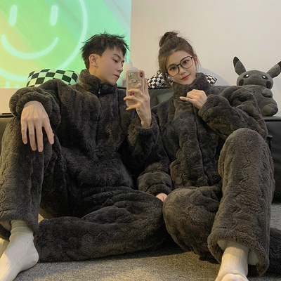 三层夹棉简约纯色睡衣冬两件套装