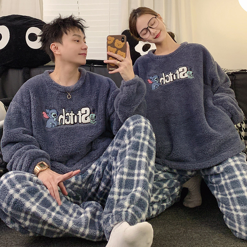 史迪仔珊瑚绒睡衣情侣装一男一女秋冬季加绒加厚家居服长毛绒套装,女士内衣/男士内衣/家居服,睡衣/家居服套装,淘宝优惠券,粉丝福利购,淘宝优惠卷