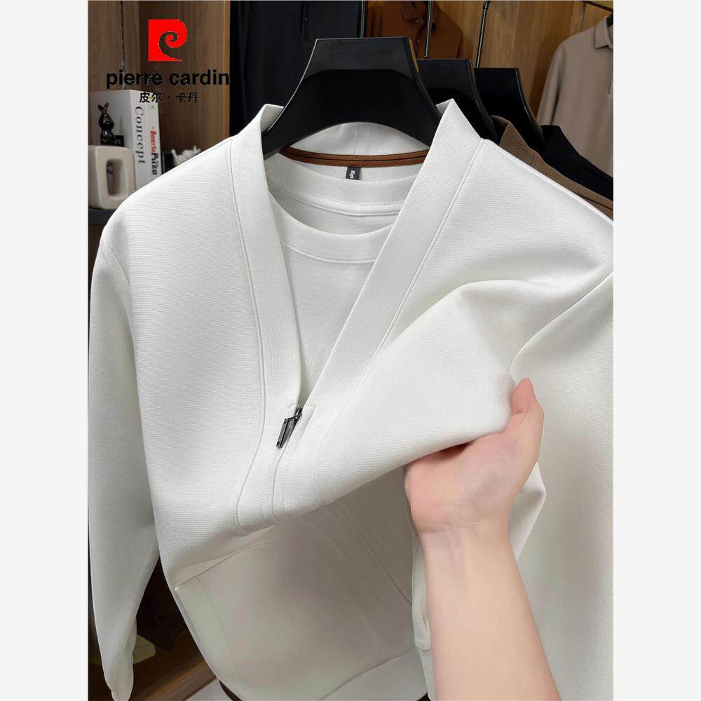 皮尔卡丹男士2025新款春秋季V领开衫外套中年上衣休闲外搭男装