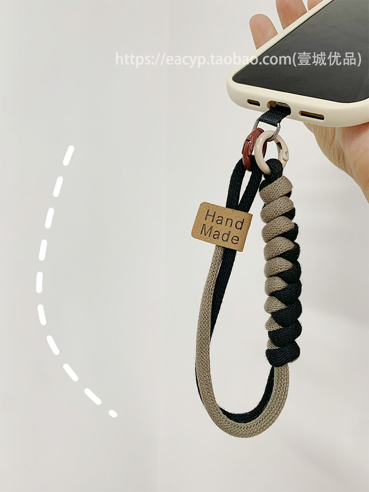 영국 스타일 대비 색상 땋은 면 로프 휴대 전화 매는 밧줄 짧은 휴대용 펜던트 안티 가을 미끄럼 방지 착용 손목 여성을위한 휴대 전화 체인