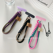 英伦风撞色编织棉绳手机挂绳短款 手提挂件防摔防滑穿手腕手机链女