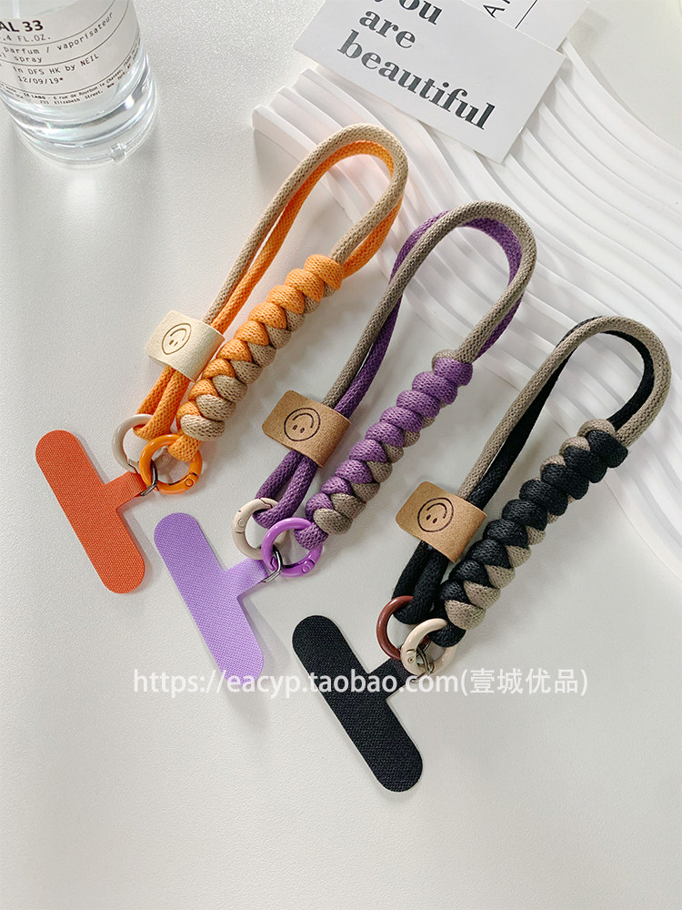 영국 스타일 대비 색상 땋은 면 로프 휴대 전화 매는 밧줄 짧은 휴대용 펜던트 안티 가을 미끄럼 방지 착용 손목 여성을위한 휴대 전화 체인