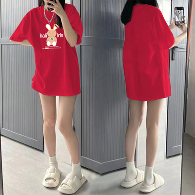 孕妇装纯棉中长款宽松短袖t恤女