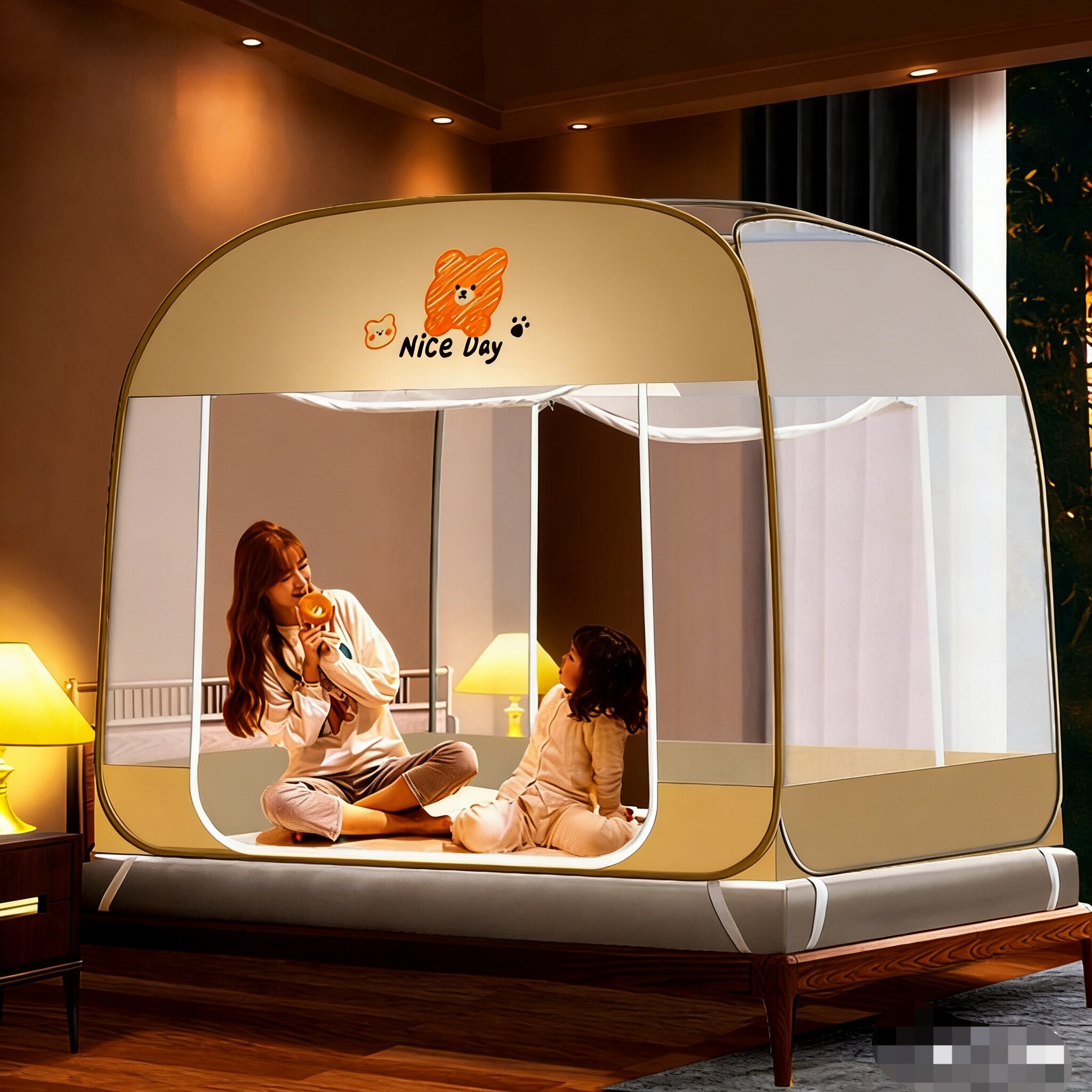 防蚊蚊帐家用卧室免安装婴儿防摔全罩式蒙古包儿童全底防止掉床